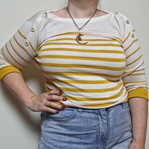 Banana Republic Mustard Yellow Striped Top Small